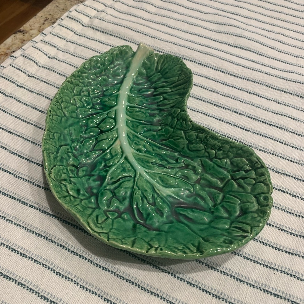 Vintage Bordallo Pinheiro Green Cabbage Ware Crescent Shaped Salad Plate